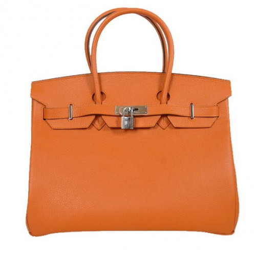 Hermes Birkin 35cm Tote Tašky Hladká Togo Kůže Oranžová Stříbrná