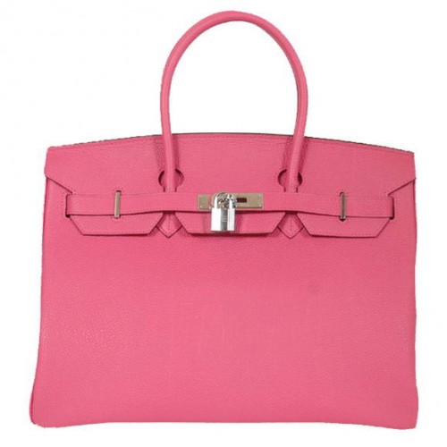 Hermes Birkin 35cm Tote Bags Hladká Togo Kůže Broskvová Stříbrná