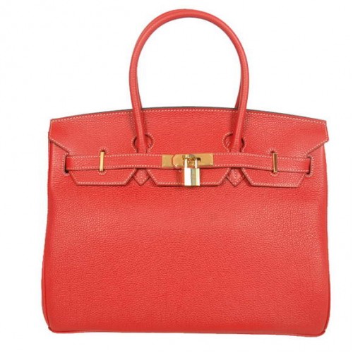 Hermes Birkin 35cm Tote Tašky Hladká Togo Kůže Červená Zlatá