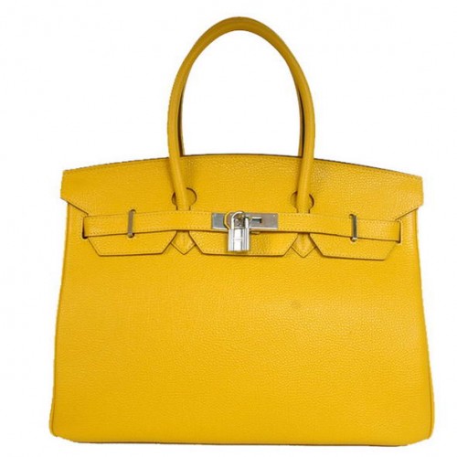 Hermes Birkin 35cm Tote Tašky Hladká Togo Kůže Turecko Žlutá Stříbrná