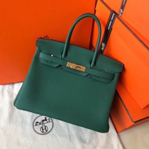 Hermes Birkin Bag Originální Kožená Kabelka 35CM 17825 Zelená