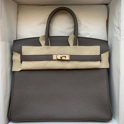 Hermes Birkin Bag Originální Kožená Kabelka 35CM 17825 Tinware Šedá