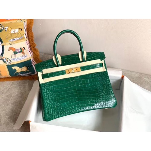 Hermes Birkin Bag Originální kožená kabelka z krokodýlí kůže HBK35 zelená
