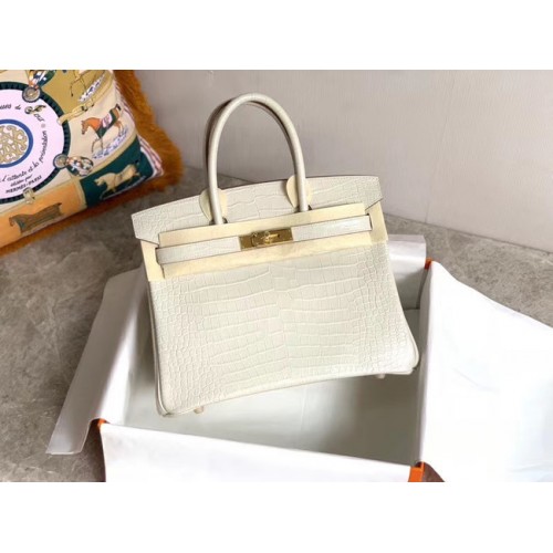 Hermes Birkin Bag Originální kožená kabelka z krokodýlí kůže HBK35 bílá