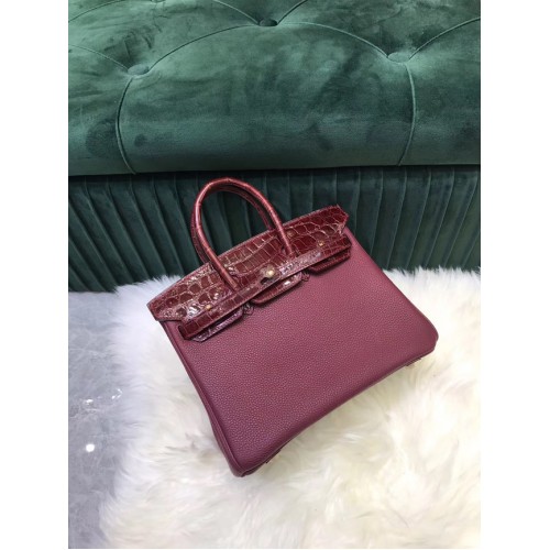 Hermes Birkin Bag Originální Kožená Krokodýlí Taška HBK2530 Burgundská