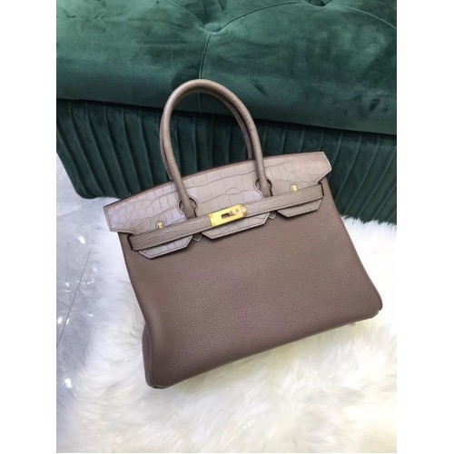 Hermes Birkin Bag Originální kožená taška z krokodýlí kůže HBK2530 šedá