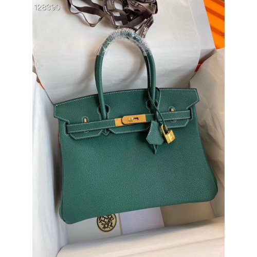 Hermes Birkin Bag Originální Togo Kůže 17825 Zelená