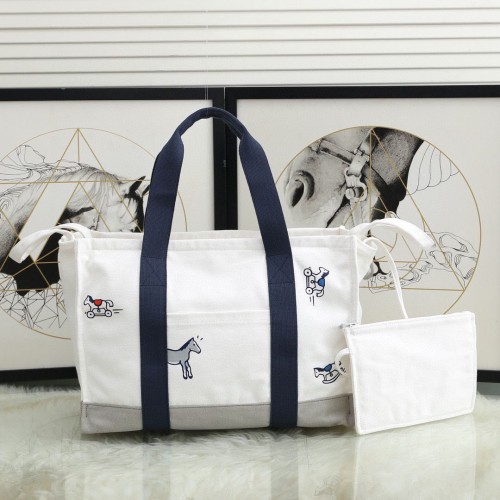 Nákupní taška Hermes Adada Nappy Canvas H5635 Navy&White