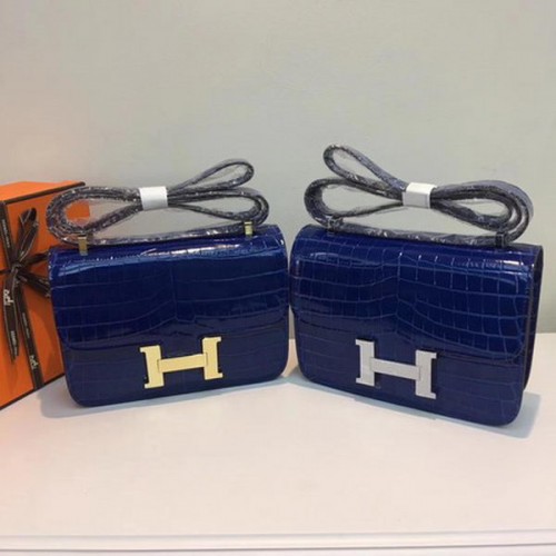 Hermes Constance Bag Croco Leather H9978C Modrá