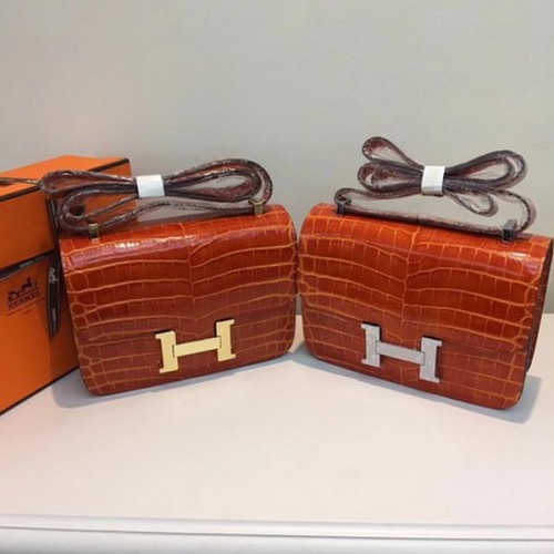 Hermes Constance Bag Croco Leather H9978C Oranžová