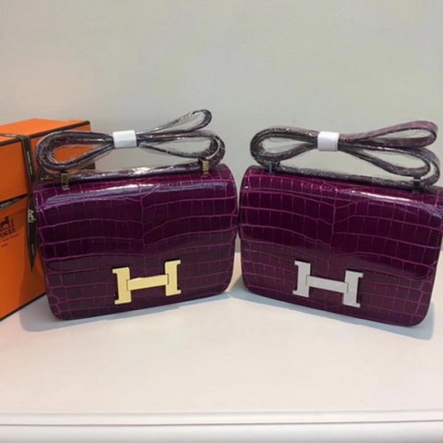 Hermes Constance Bag Croco Leather H9978C Fialová
