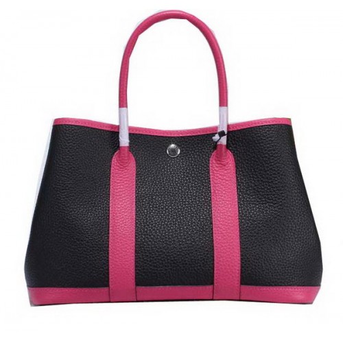 Hermes Garden Party 30cm Tote Bags Grained Leather Black&Růžová