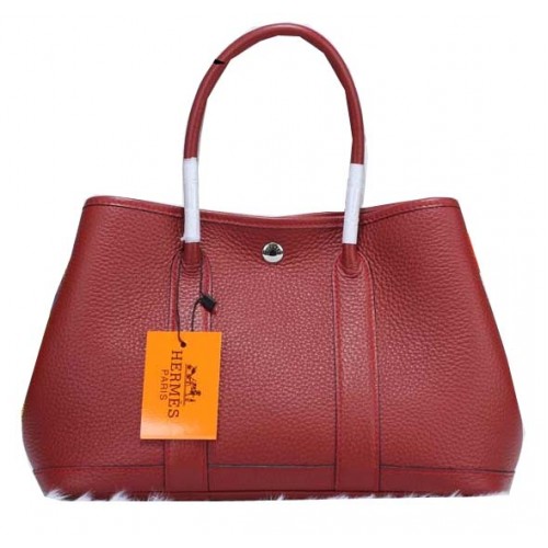 Hermes Garden Party 30cm Tote Bags Zrnitá kůže Burgundy