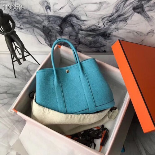 Hermes Garden Party 36cm 30cm taška z originální kůže světle modrá