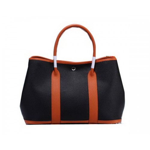 Hermes Garden Party 36cm Tote Bag Grainy Leather Black&Orange