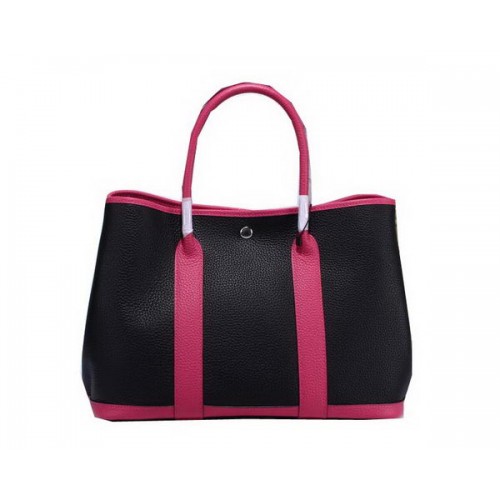 Hermes Garden Party 36cm Tote Bag Grained Leather Black&Rose