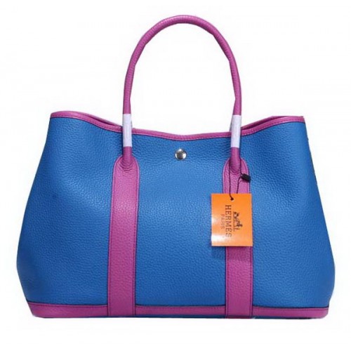 Hermes Garden Party 36cm Tote Bag Grainy Leather Blue&Fialová