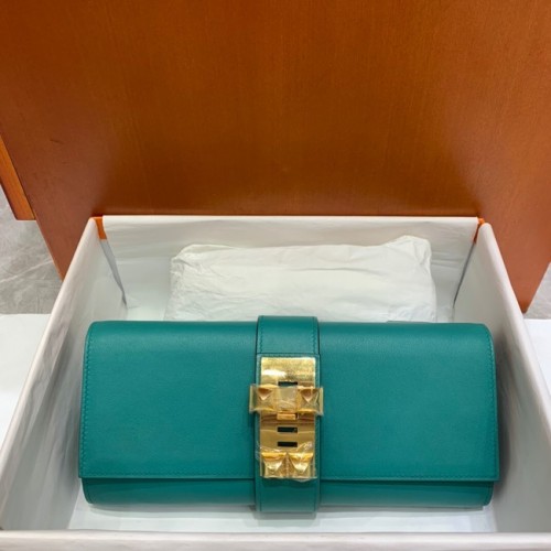 Hermes H Medor swift kožená psaníčka 37566 Lake green&Gold hardware