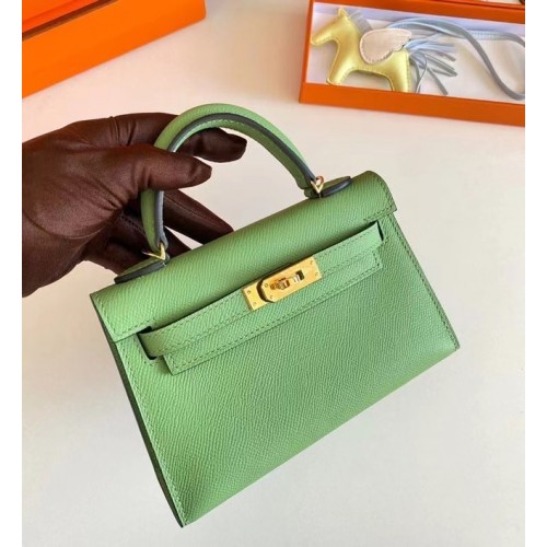 Hermes Kelly 19cm ramenní tašky Epsom Leather KL19 Gold hardware Avokádo Green