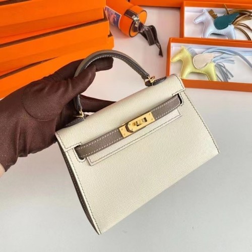Hermes Kelly 19cm ramenní tašky Epsom Leather KL19 zlaté hardware krémově šedé