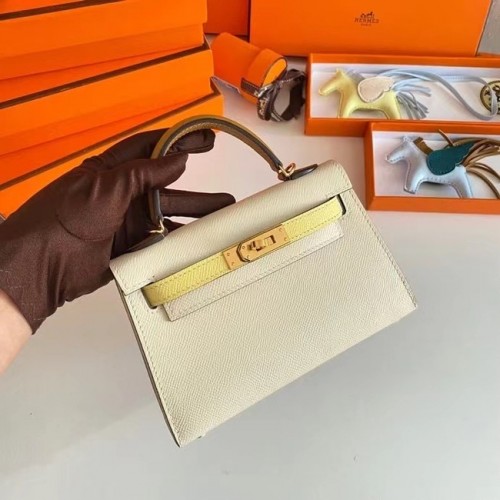 Hermes Kelly 19cm ramenní tašky Epsom Leather KL19 zlaté hardware krémově žluté