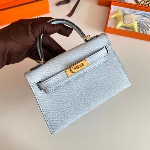Hermes Kelly 19cm ramenní tašky Epsom Leather KL19 Gold hardware ledovcově modrá