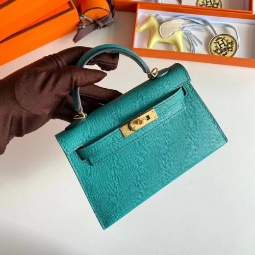 Hermes Kelly 19cm ramenní tašky Epsom Leather KL19 Gold hardware Lake Blue