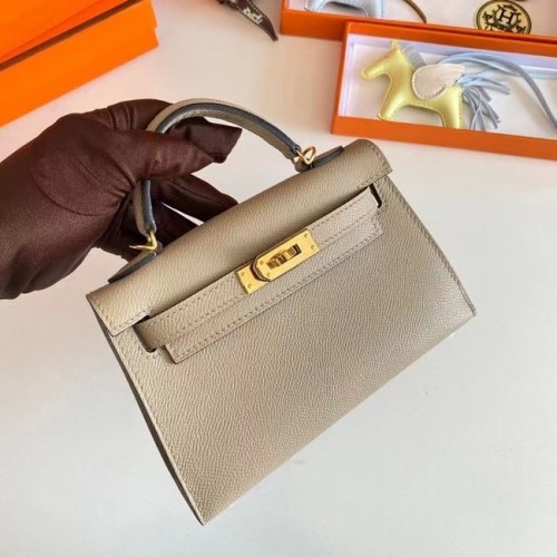 Hermes Kelly 19cm ramenní tašky Epsom Leather KL19 zlaté hardware perlově šedé