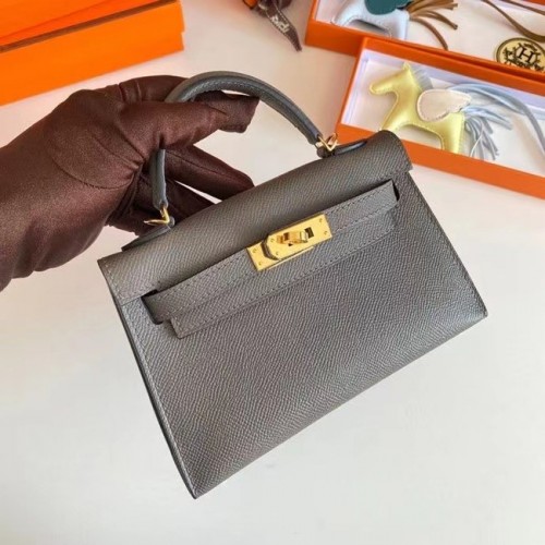 Hermes Kelly 19cm ramenní tašky Epsom Leather KL19 zlatá hardware šedá