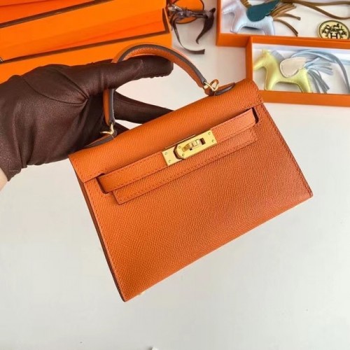 Hermes Kelly 19cm ramenní tašky Epsom Leather KL19 Gold hardware oranžová