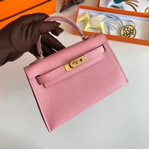 Hermes Kelly 19cm ramenní tašky Epsom Leather KL19 Gold hardware růžová