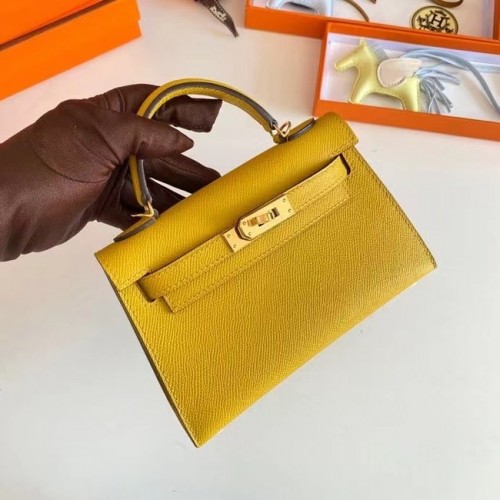 Hermes Kelly 19cm ramenní tašky Epsom Leather KL19 Gold hardware žlutá