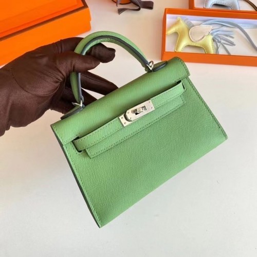 Hermes Kelly 19cm ramenní tašky Epsom Leather KL19 stříbrné hardware avokádově zelená