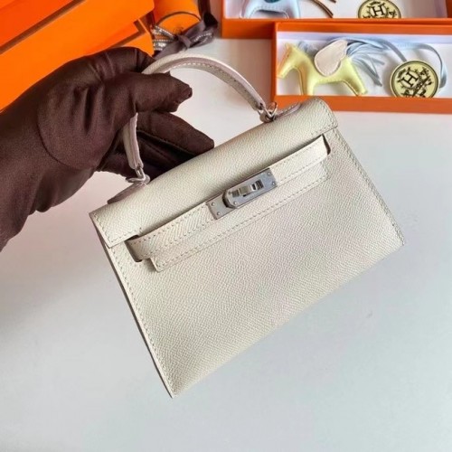 Hermes Kelly 19cm ramenní tašky Epsom Leather KL19 stříbrné hardware krémové