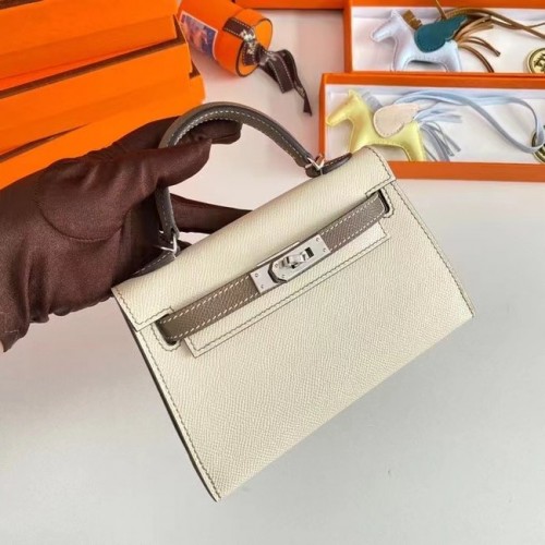 Hermes Kelly 19cm ramenní tašky Epsom Leather KL19 stříbrné hardware krémově šedá