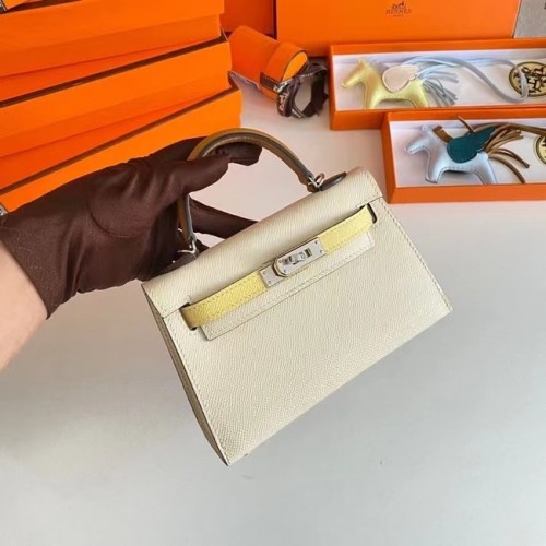 Hermes Kelly 19cm ramenní tašky Epsom Leather KL19 stříbrné hardware krémově žluté