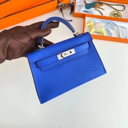 Hermes Kelly 19cm ramenní tašky Epsom Leather KL19 stříbrné hardware elektro optic modrá