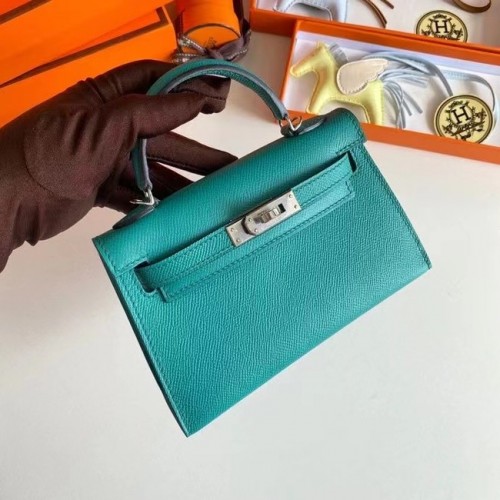 Hermes Kelly 19cm ramenní tašky Epsom Leather KL19 stříbrné hardware Lake Blue