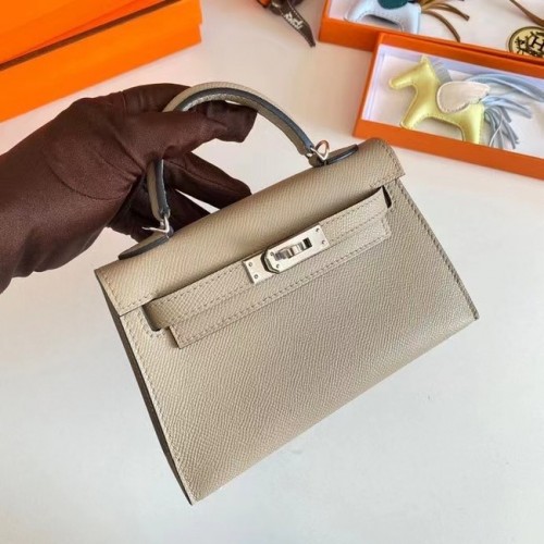 Hermes Kelly 19cm ramenní tašky Epsom Leather KL19 stříbrné hardware perlově šedá