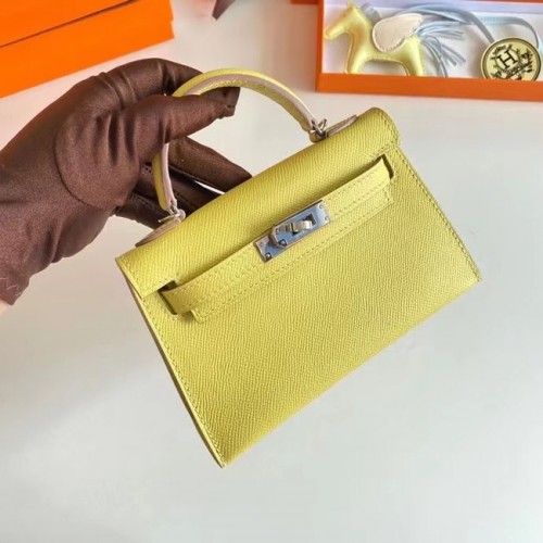 Hermes Kelly 19cm ramenní tašky Epsom Leather KL19 stříbrné hardware citron