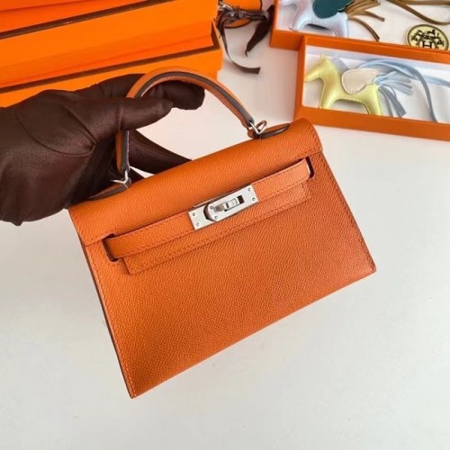 Hermes Kelly 19cm ramenní tašky Epsom Leather KL19 stříbrné hardware oranžové