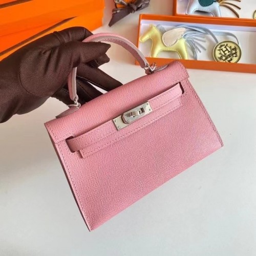 Hermes Kelly 19cm ramenní tašky Epsom Leather KL19 stříbrné hardware růžové