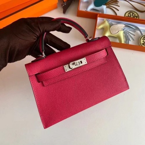 Hermes Kelly 19cm ramenní tašky Epsom Leather KL19 Stříbrná hardware růžová