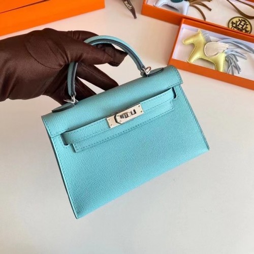 Hermes Kelly 19cm ramenní tašky Epsom Leather KL19 stříbrné hardware nebesky modrá