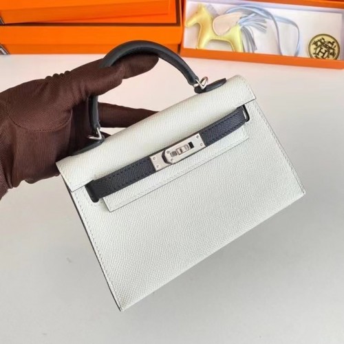 Hermes Kelly 19cm ramenní tašky Epsom Leather KL19 stříbrné hardware bílá a černá