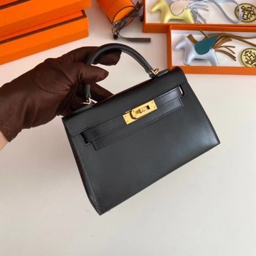 Hermes Kelly 19cm ramenní tašky box kožené KL19 zlaté hardware černá