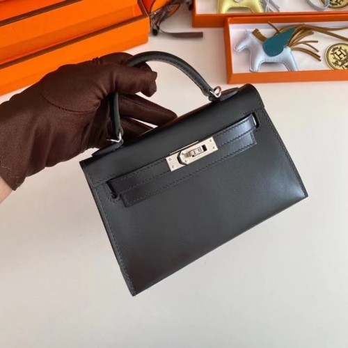 Hermes Kelly 19cm ramenní tašky box kožené KL19 stříbrné hardware černá