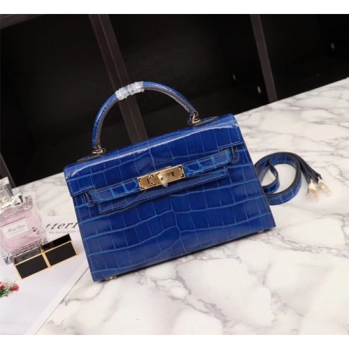 Hermes Kelly 19cm taška z krokodýlí kůže KL19 modrá