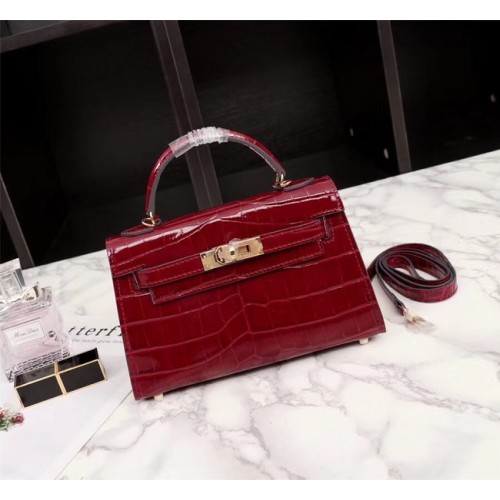 Hermes Kelly 19cm taška z krokodýlí kůže KL19 fuchsiová