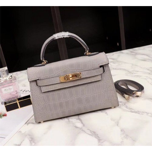 Hermes Kelly 19cm Tote Bag z krokodýlí kůže KL19 světle šedá